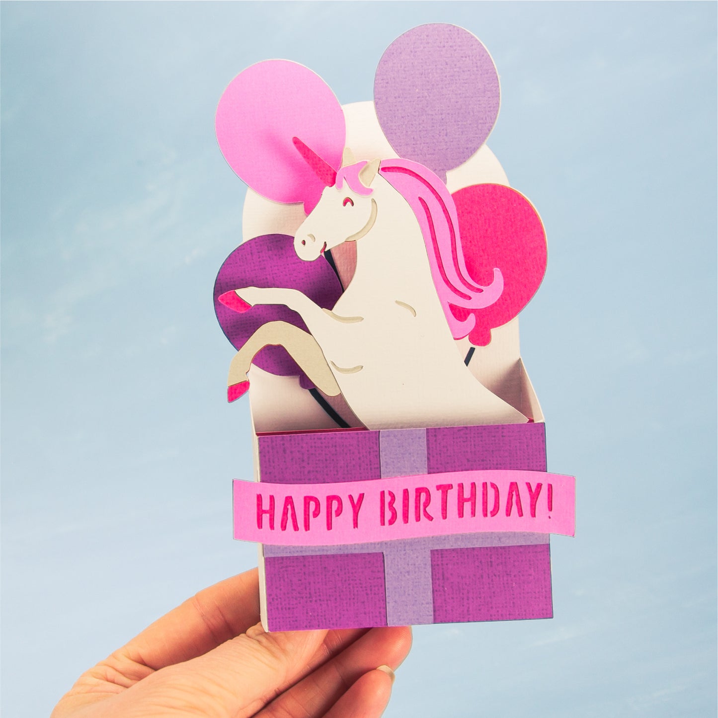 Birthday Gift Unicorn Card - 3D Magical Birthday Card SVG