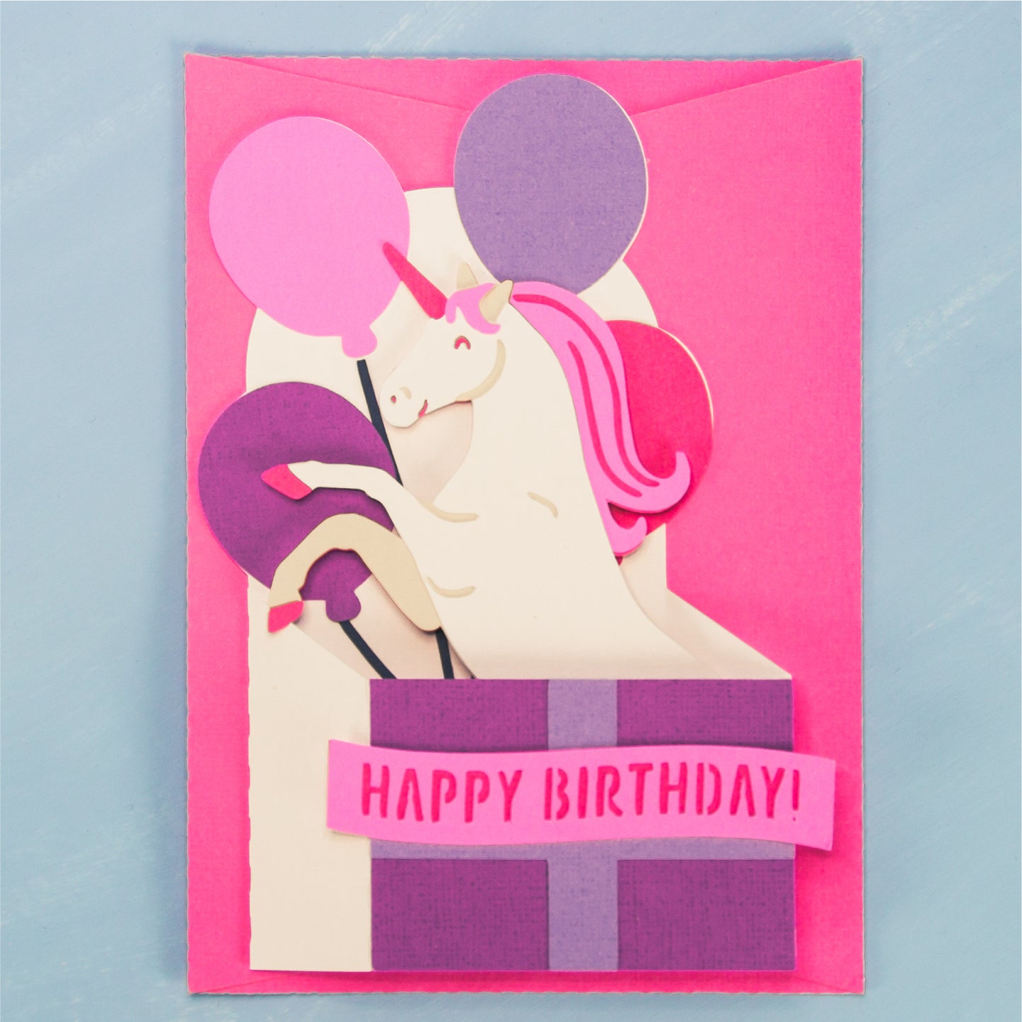 Birthday Gift Unicorn Card - 3D Magical Birthday Card SVG