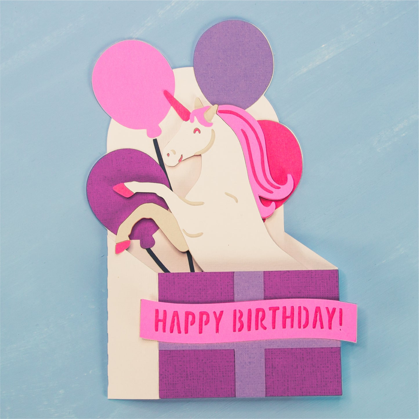 Birthday Gift Unicorn Card - 3D Magical Birthday Card SVG