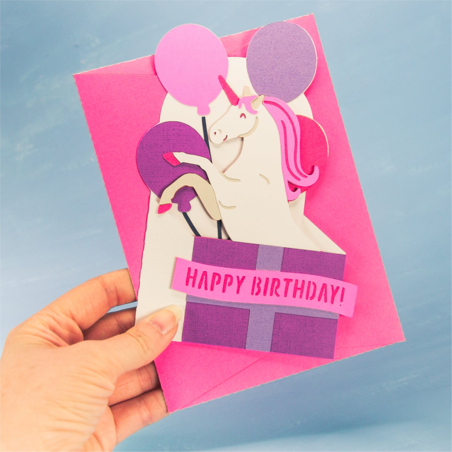 Birthday Gift Unicorn Card - 3D Magical Birthday Card SVG