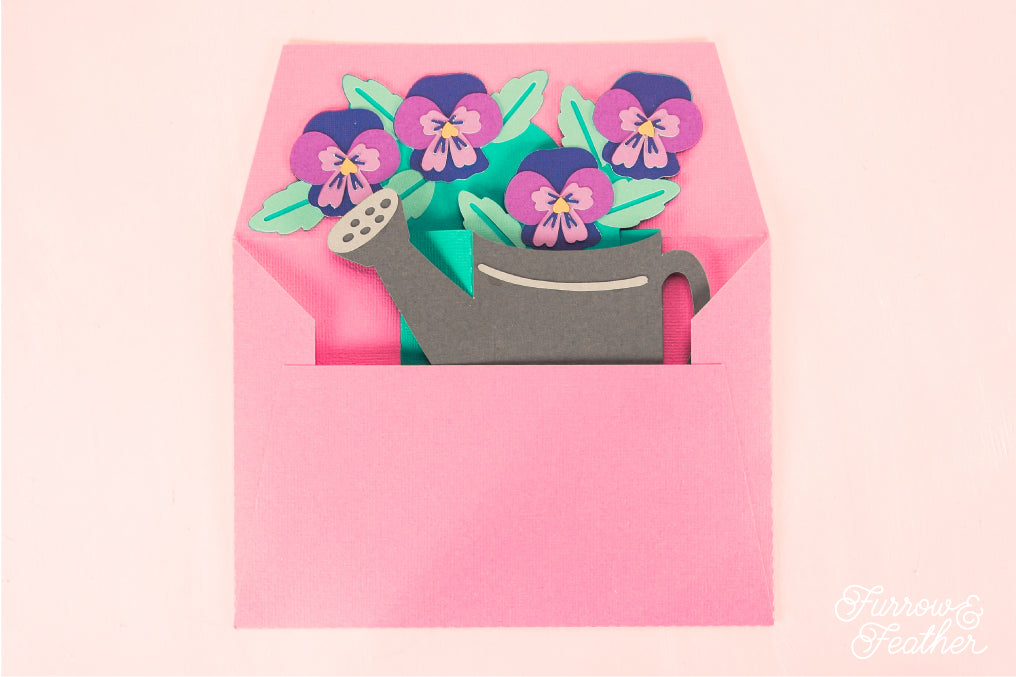 Watering Can with Pansies Card - Spring Card SVG