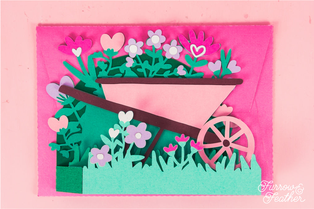 Wheelbarrow with Heart Flowers Card SVG - Valentine's Day SVG