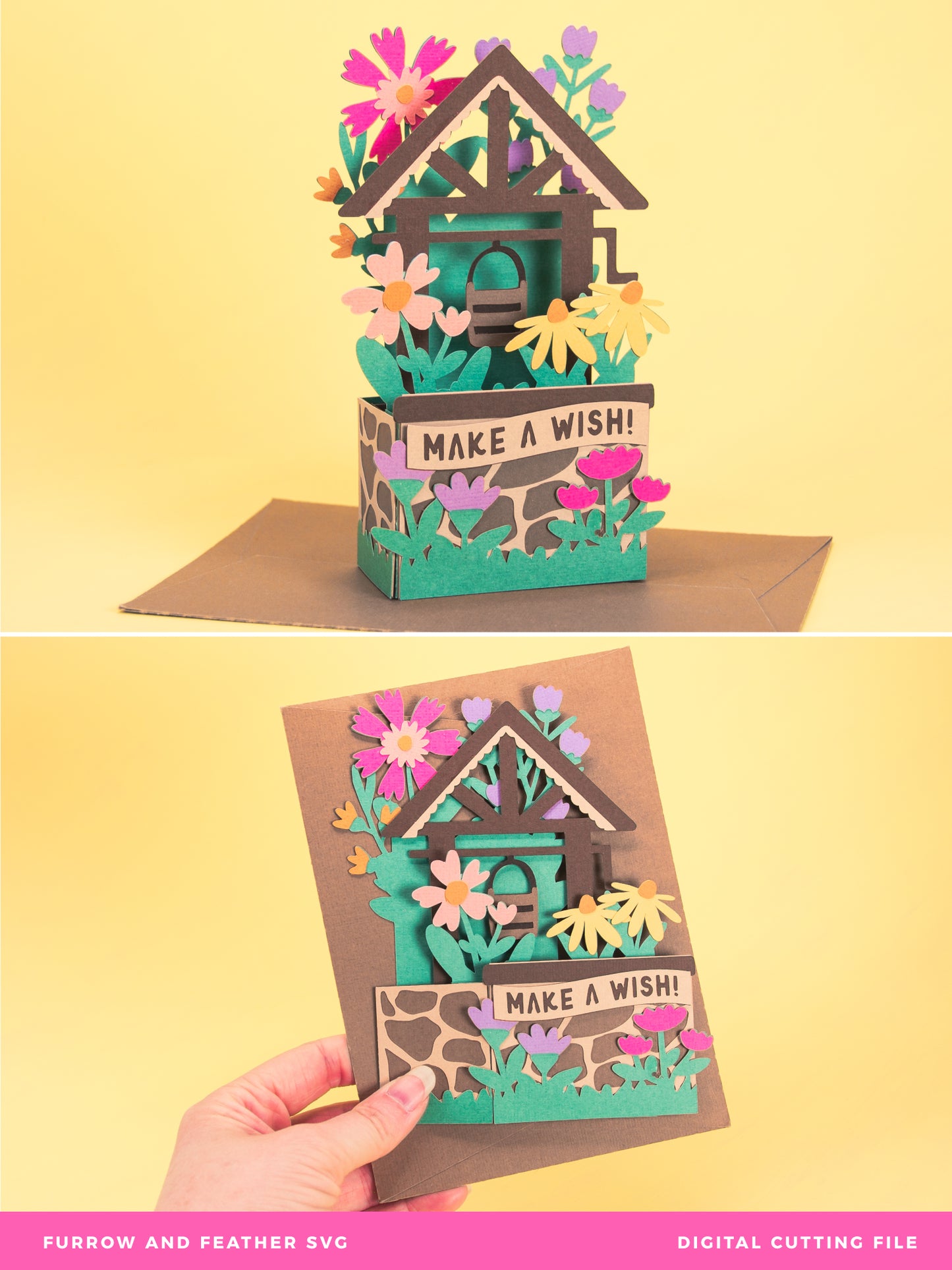 Wildflower Wishing Well Card - 3D Card SVG