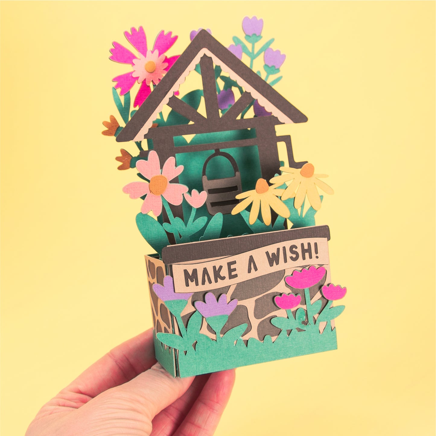 Wildflower Wishing Well Card - 3D Card SVG