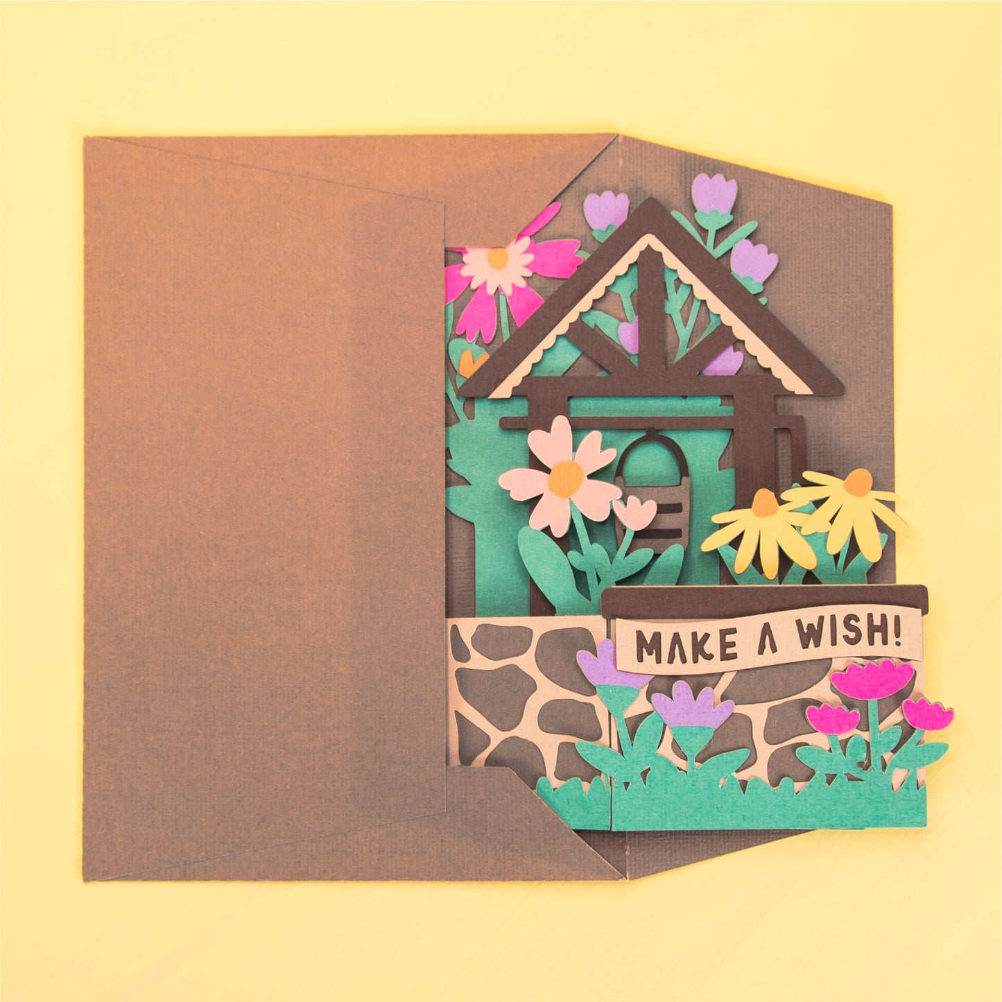 Wildflower Wishing Well Card - 3D Card SVG