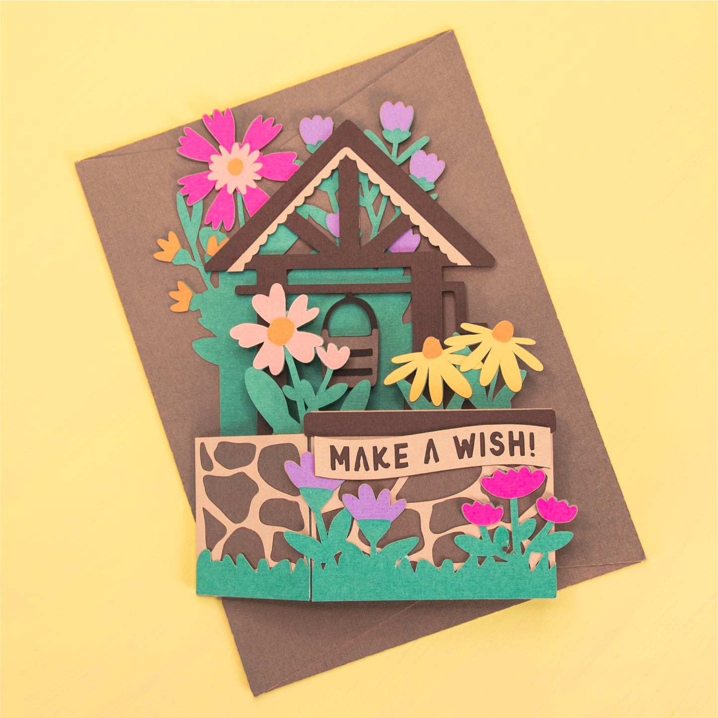 Wildflower Wishing Well Card - 3D Card SVG