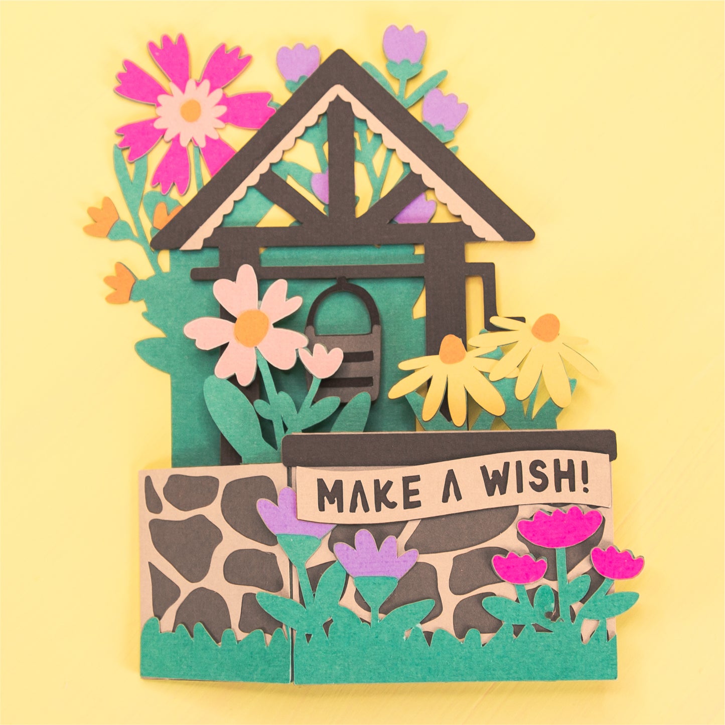 Wildflower Wishing Well Card - 3D Card SVG