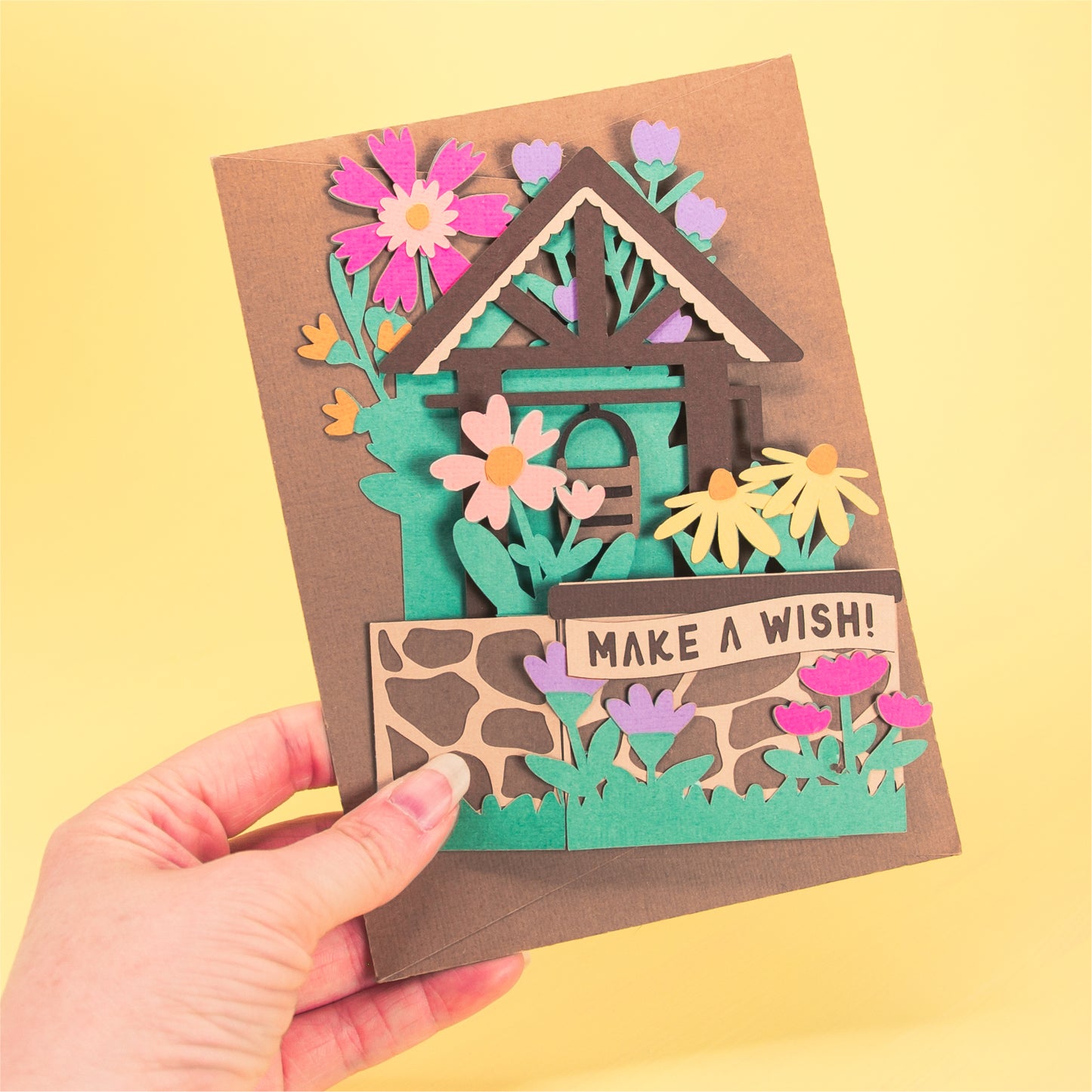 Wildflower Wishing Well Card - 3D Card SVG