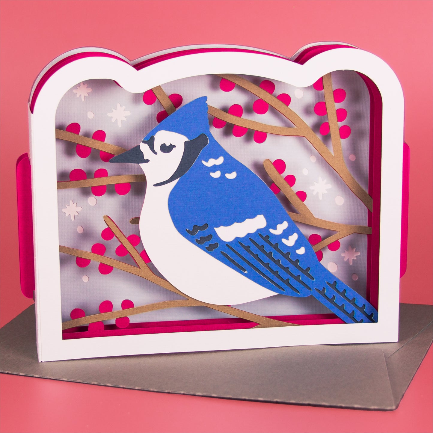 Winter Blue Jay Card - 3D Christmas Card SVG