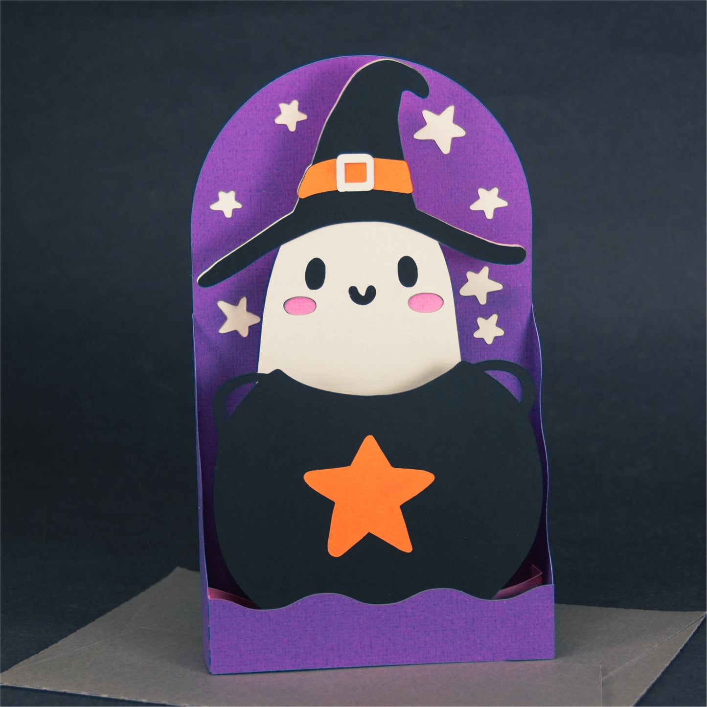 Witchy Ghost Card - 3D Halloween SVG