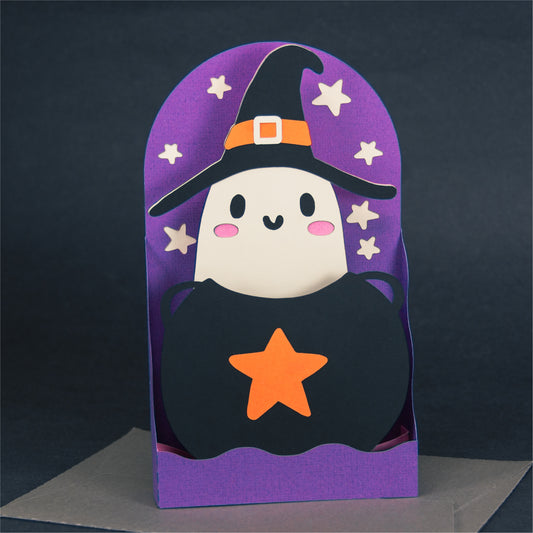 Witchy Ghost Card - 3D Halloween SVG