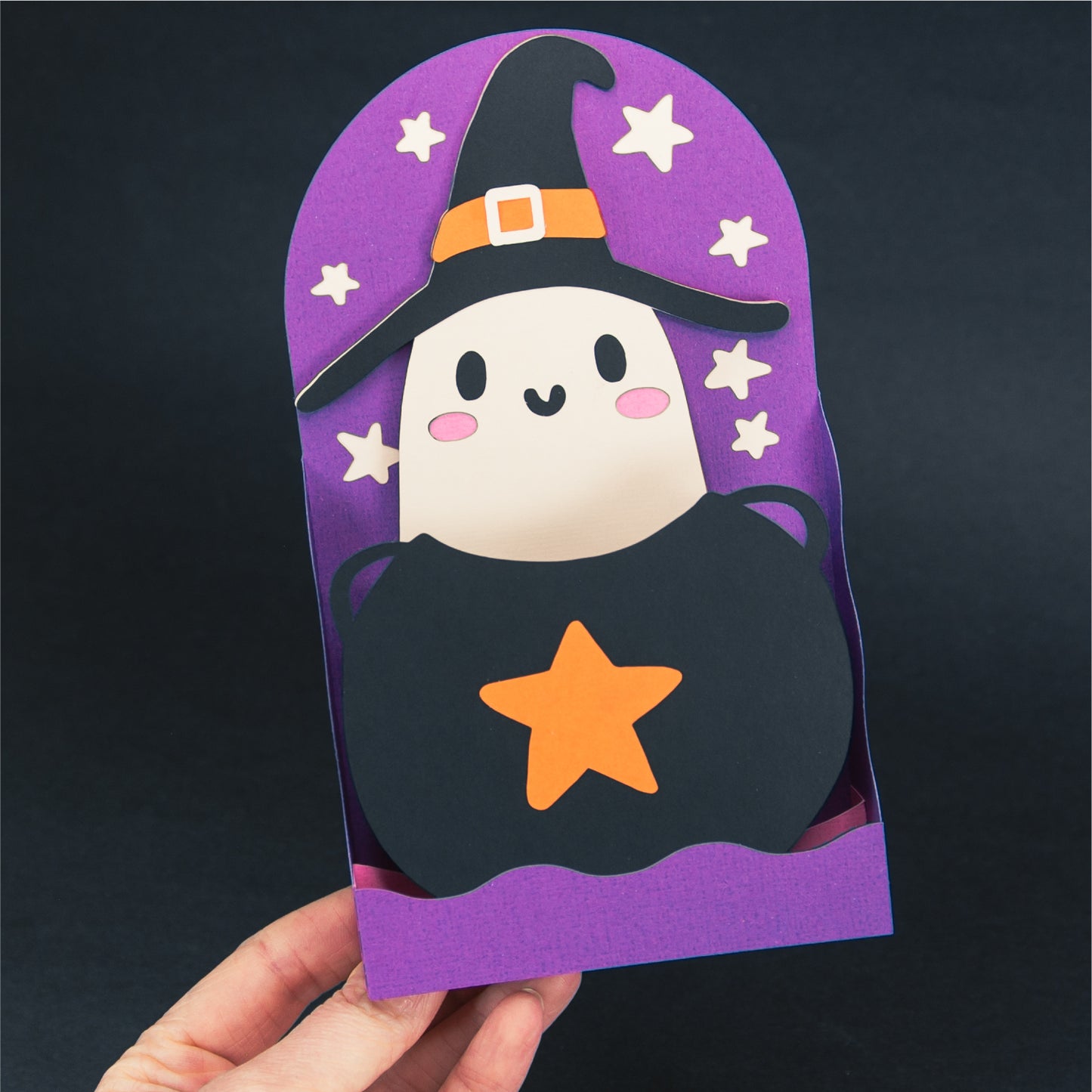 Witchy Ghost Card - 3D Halloween SVG