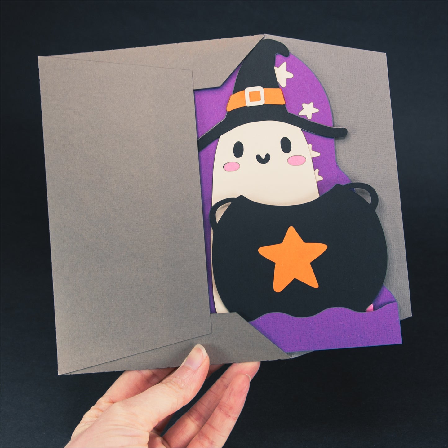 Witchy Ghost Card - 3D Halloween SVG