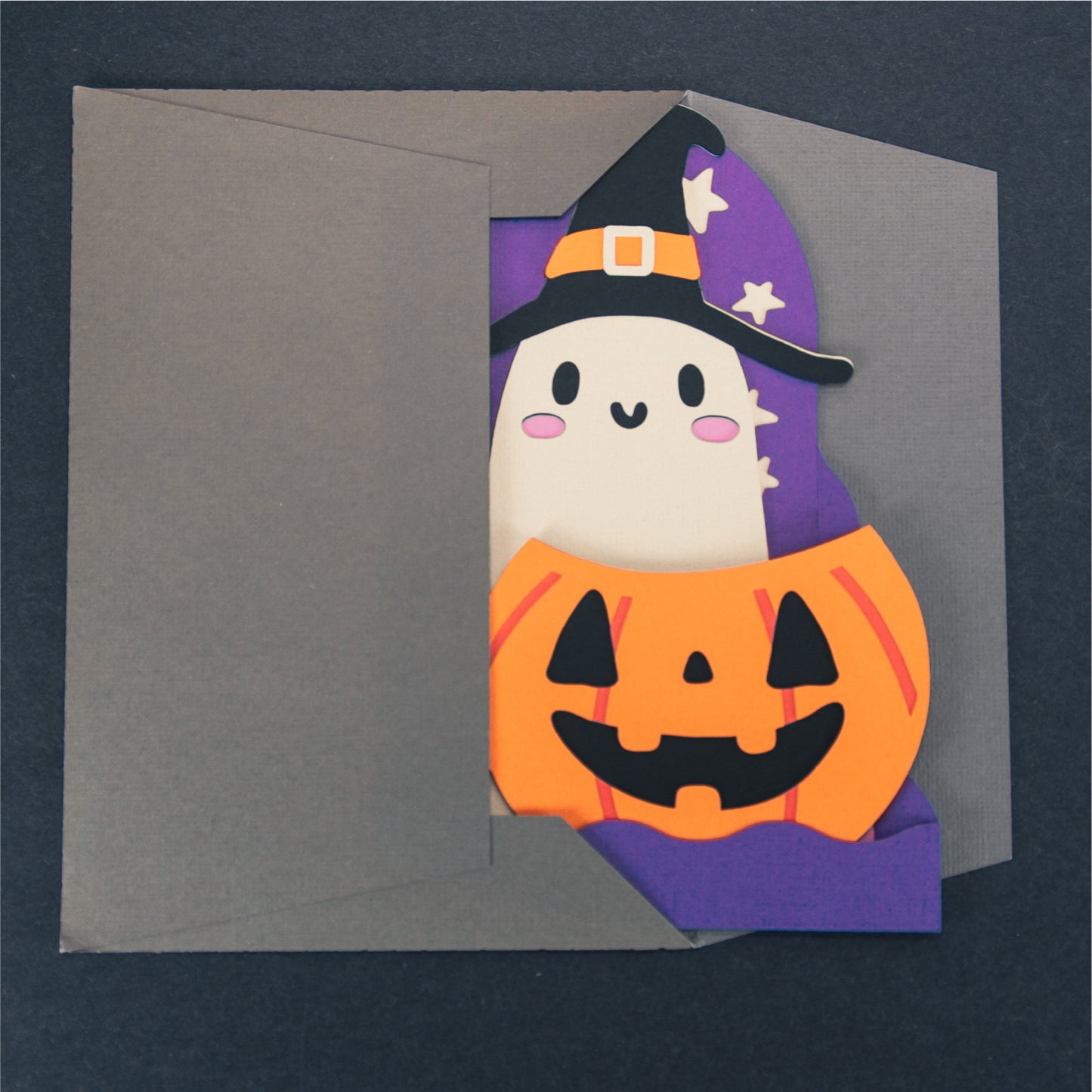 Witchy Ghost in Pumpkin Card - 3D Halloween SVG