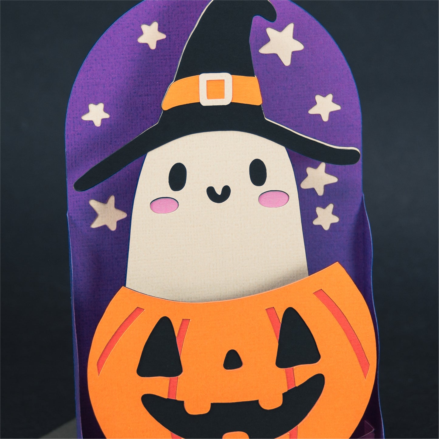 Witchy Ghost in Pumpkin Card - 3D Halloween SVG
