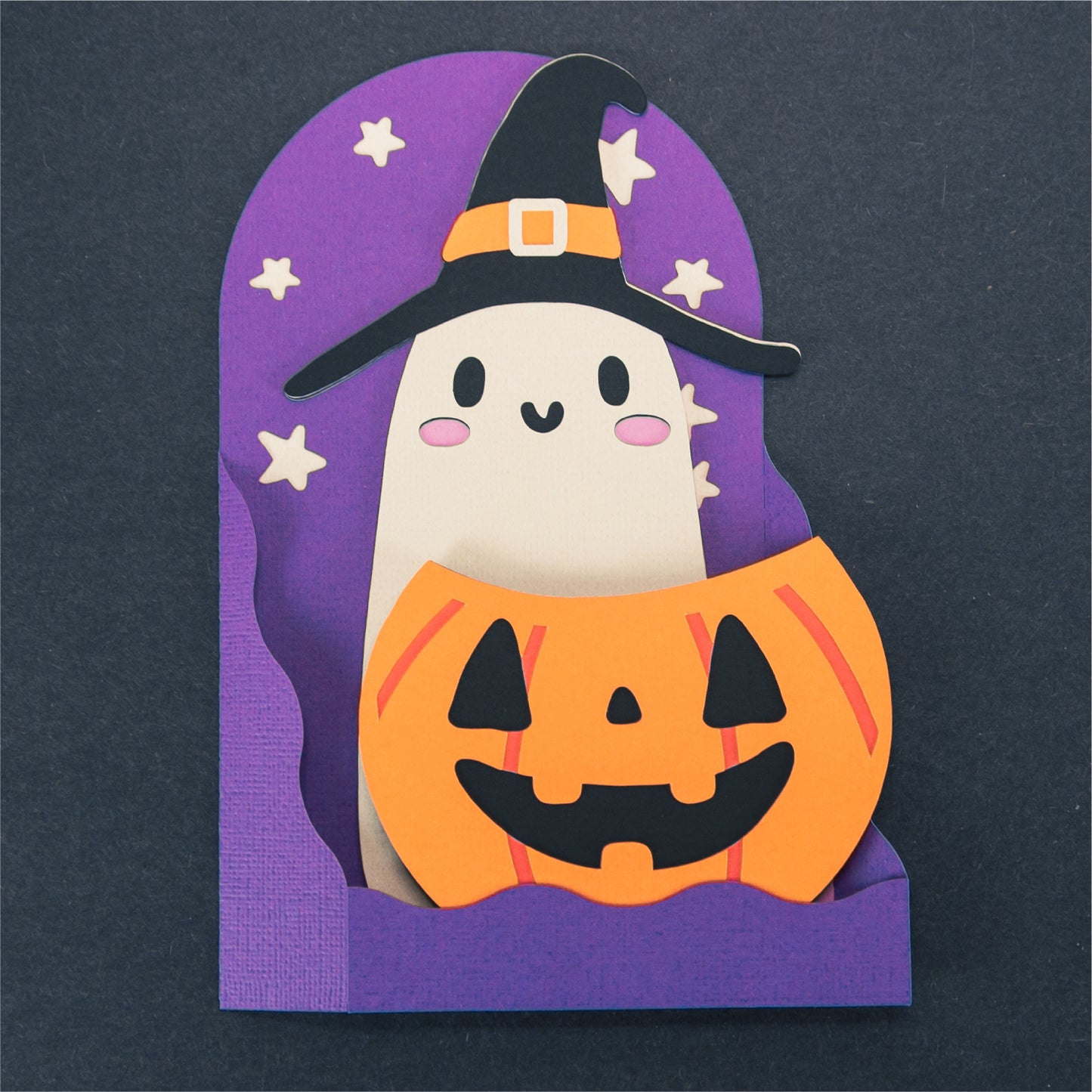 Witchy Ghost in Pumpkin Card - 3D Halloween SVG