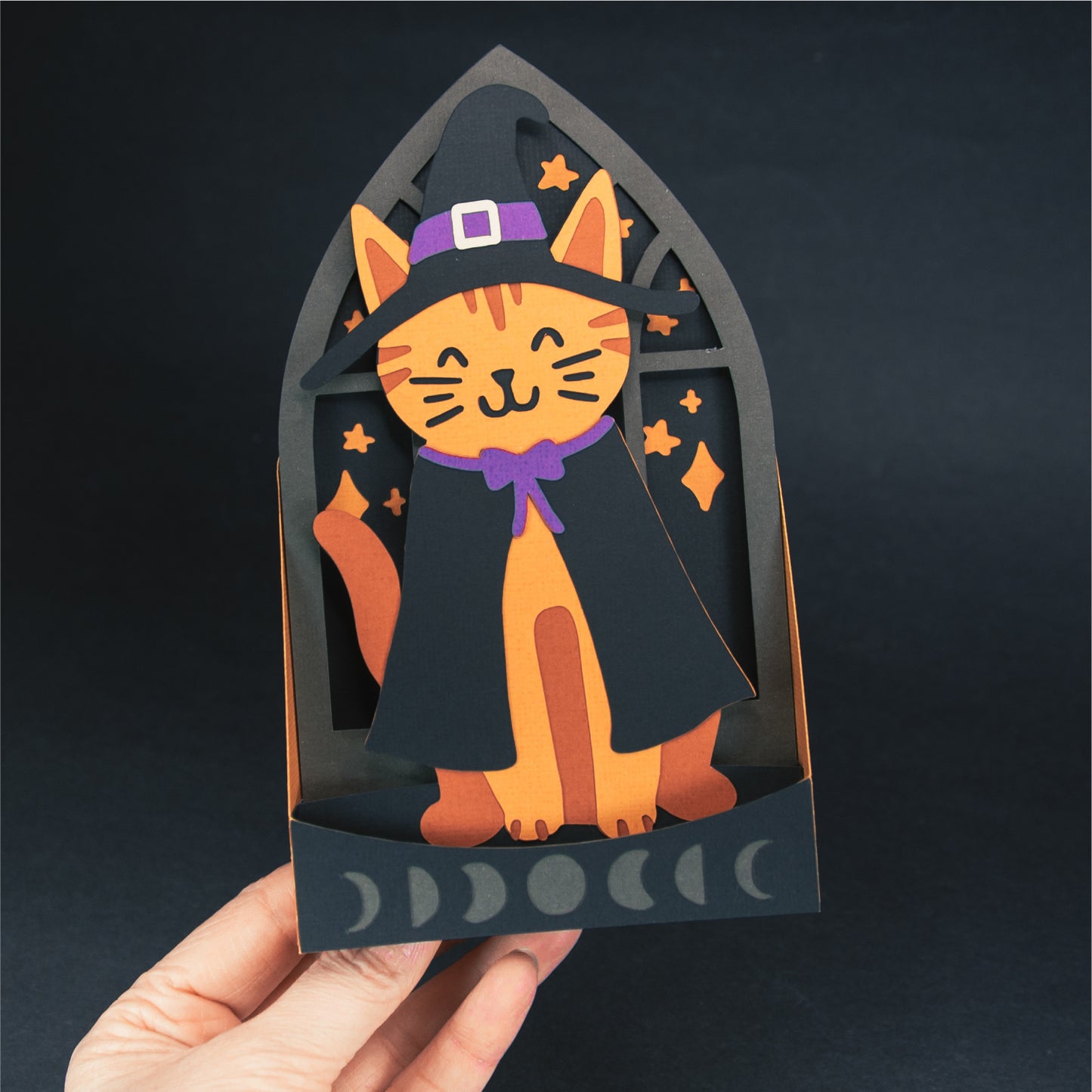Witchy Halloween Kitty Card - 3D Halloween SVG