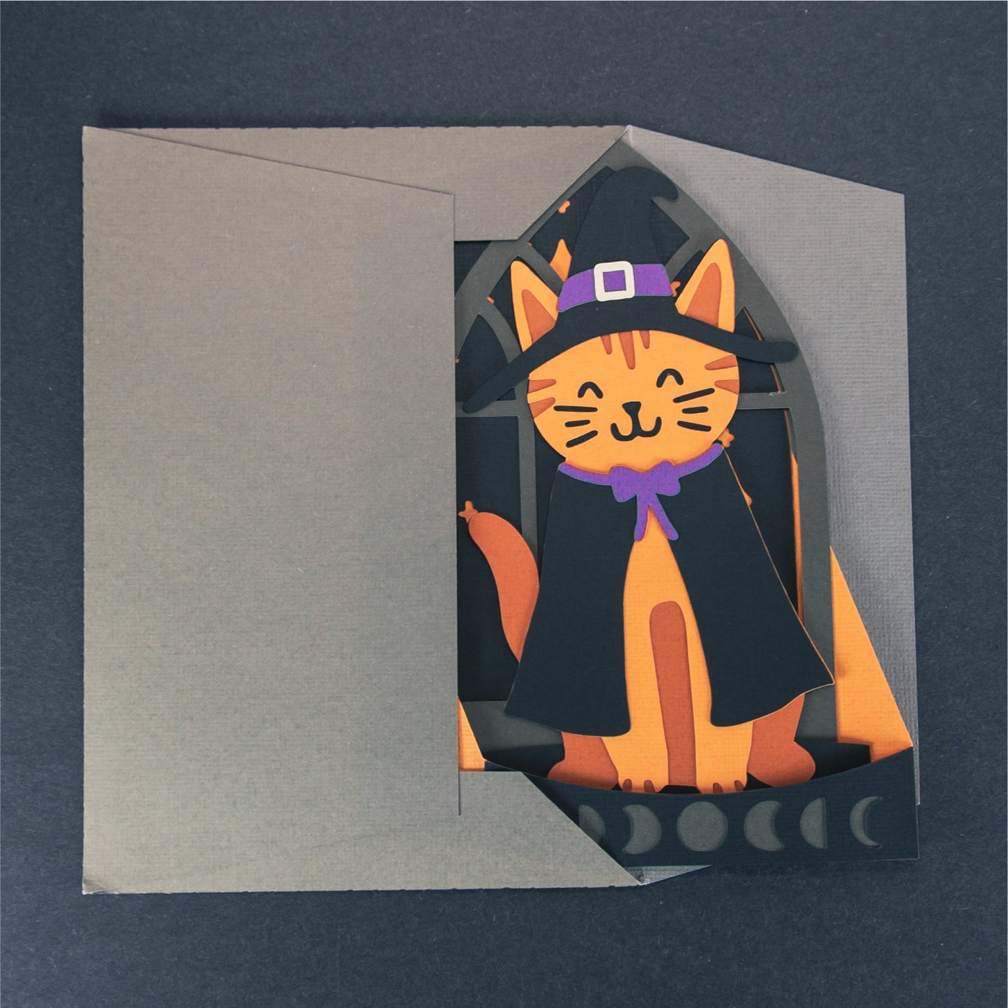 Witchy Halloween Kitty Card - 3D Halloween SVG