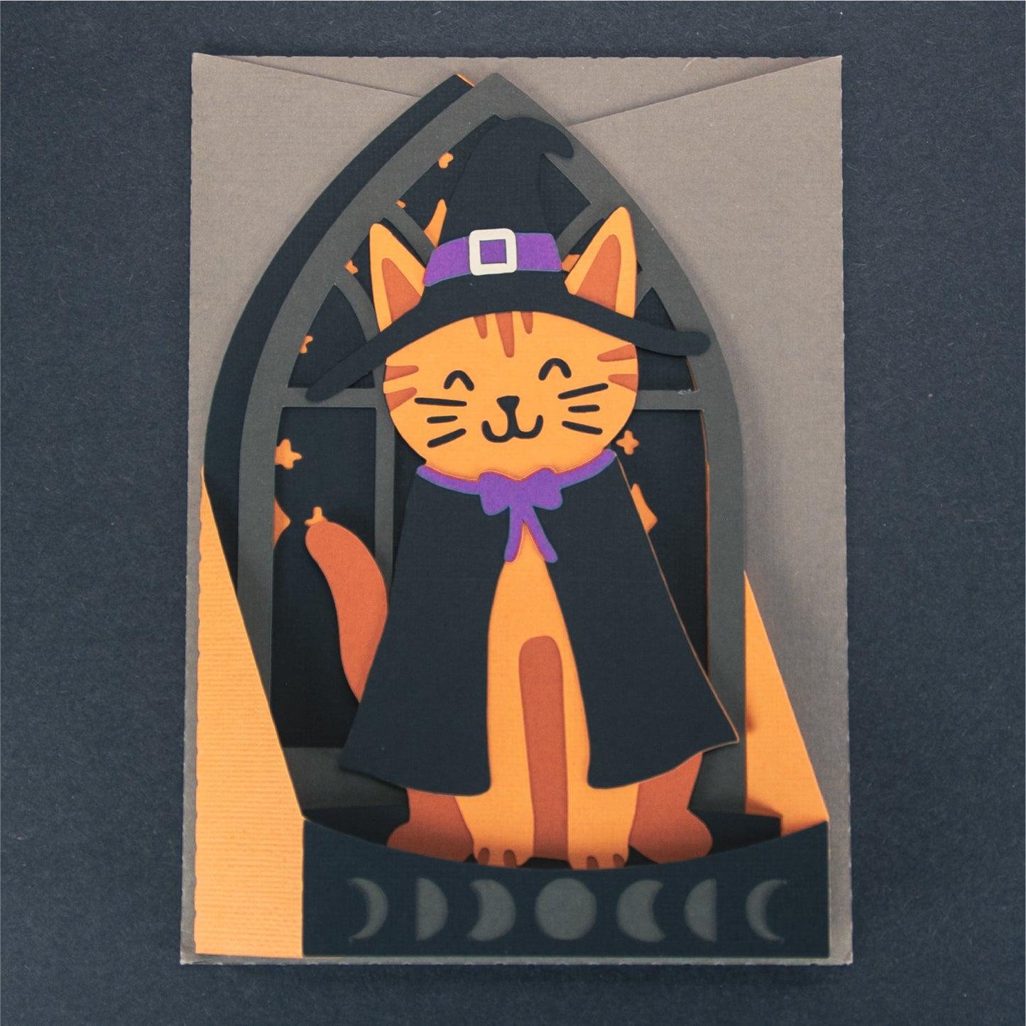 Witchy Halloween Kitty Card - 3D Halloween SVG