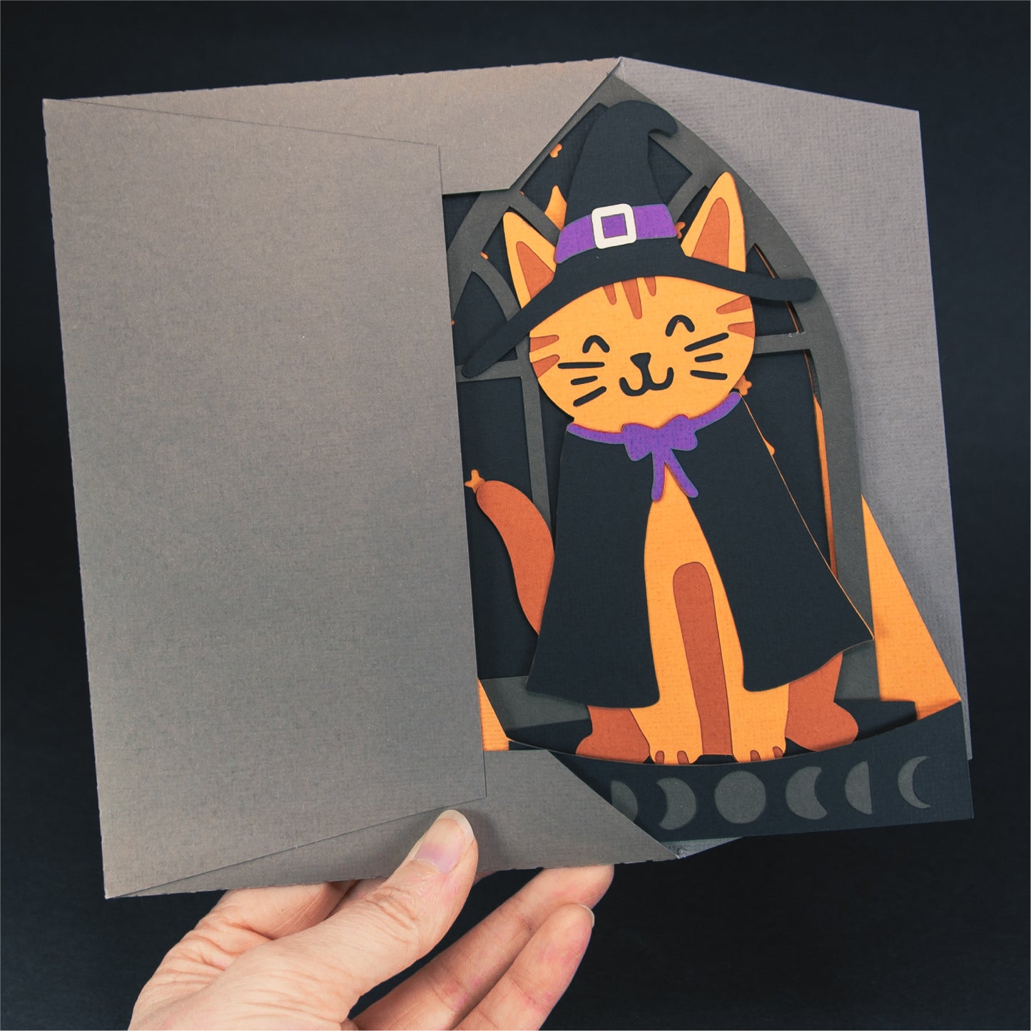 Witchy Halloween Kitty Card - 3D Halloween SVG