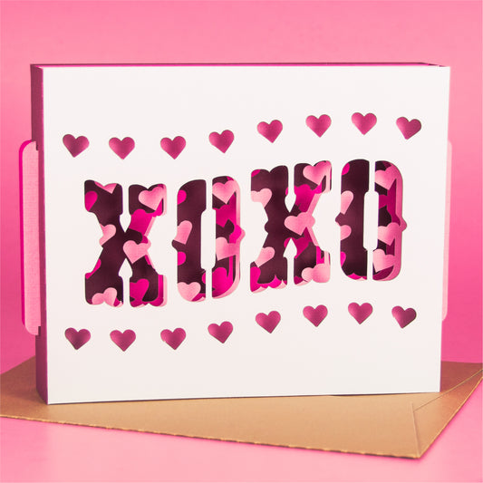XOXO Wavy Shadowbox Card - 3D Valentine's Day Card SVG