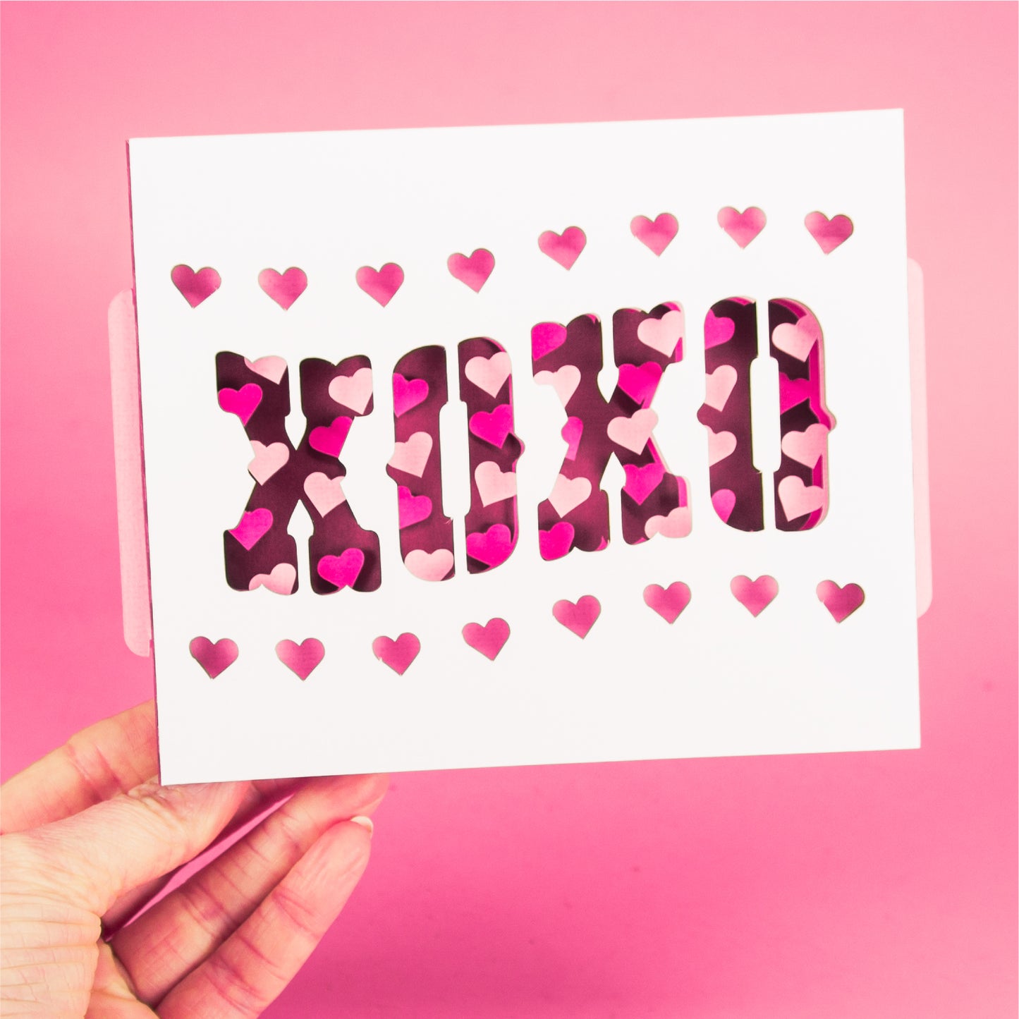XOXO Wavy Shadowbox Card - 3D Valentine's Day Card SVG
