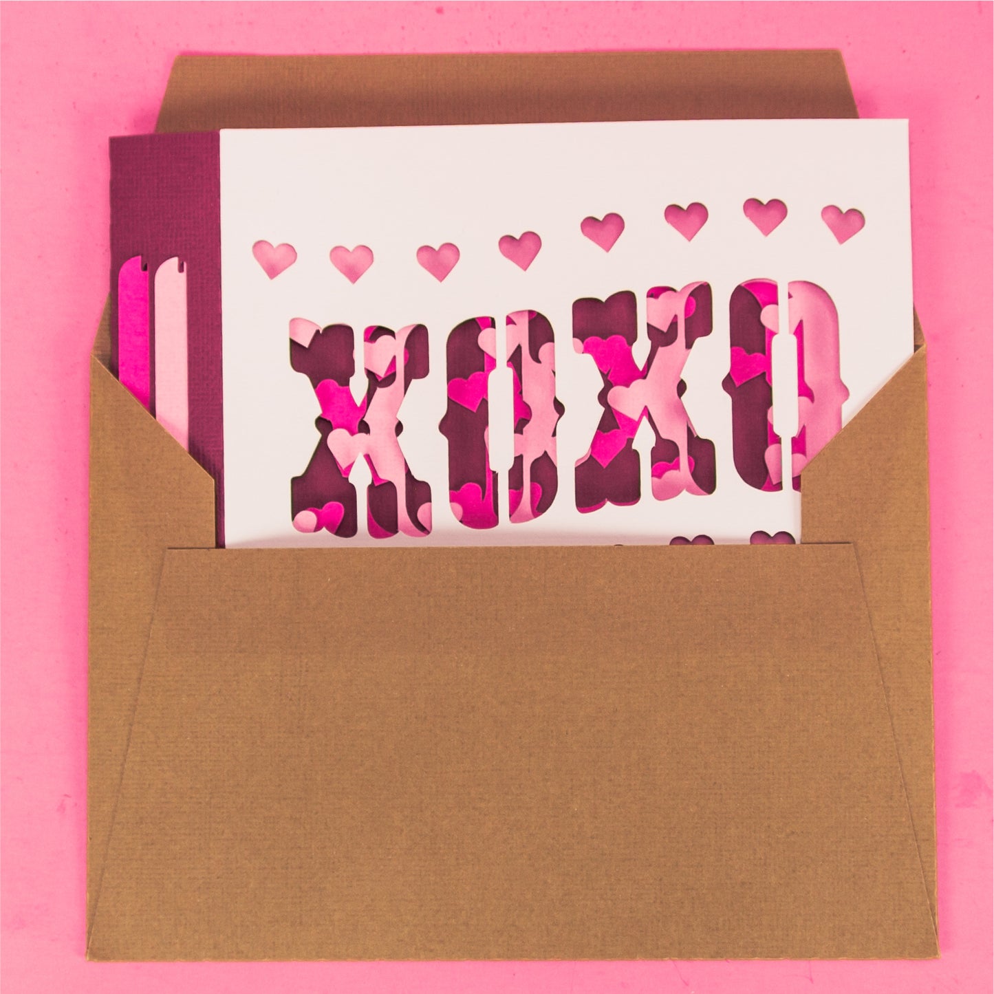 XOXO Wavy Shadowbox Card - 3D Valentine's Day Card SVG