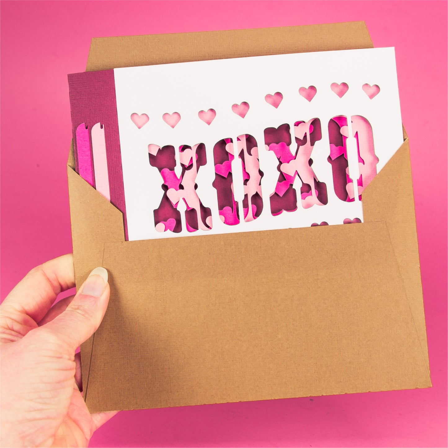 XOXO Wavy Shadowbox Card - 3D Valentine's Day Card SVG