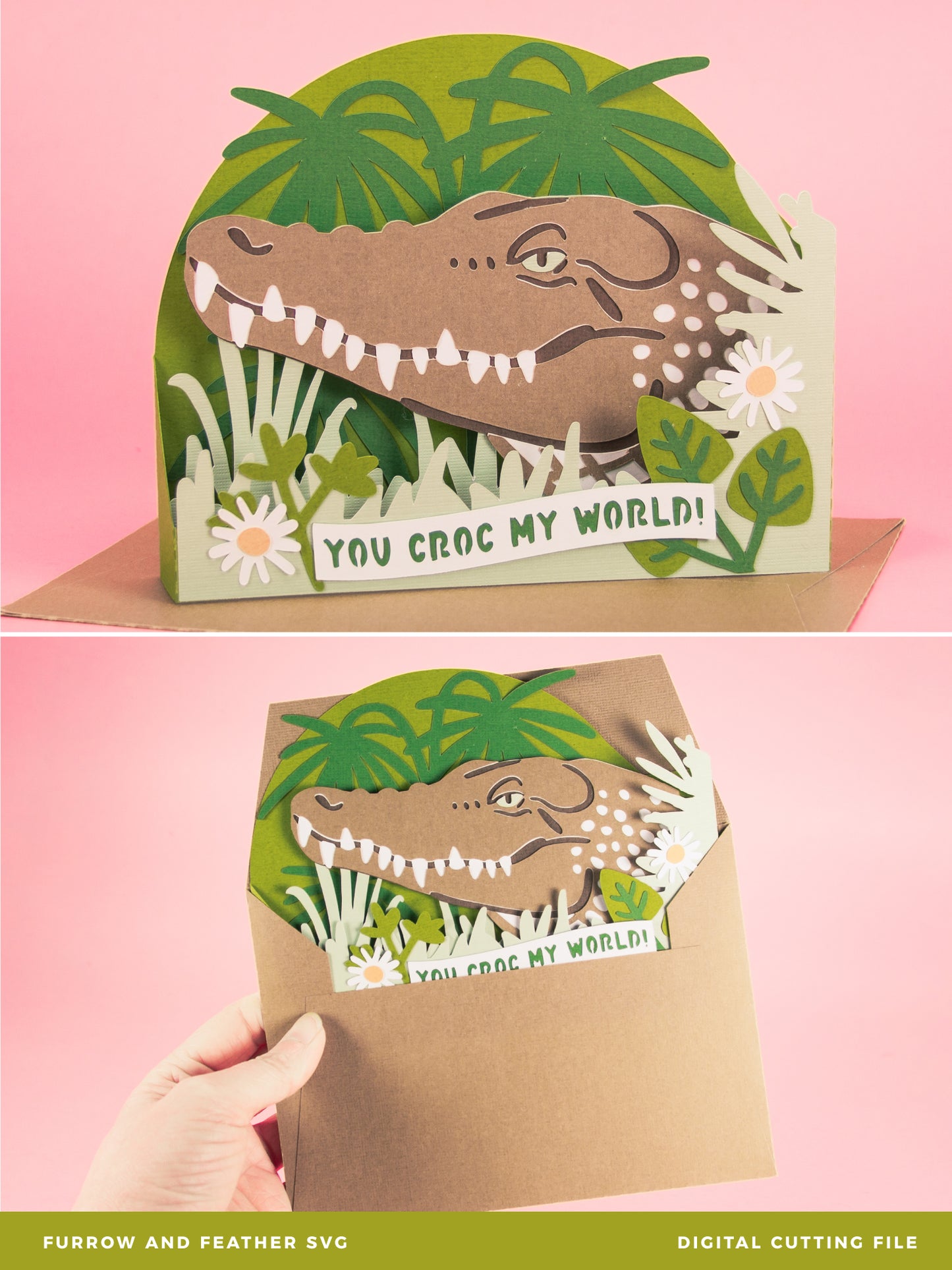 You Croc My World! - 3D Crocodile Card SVG