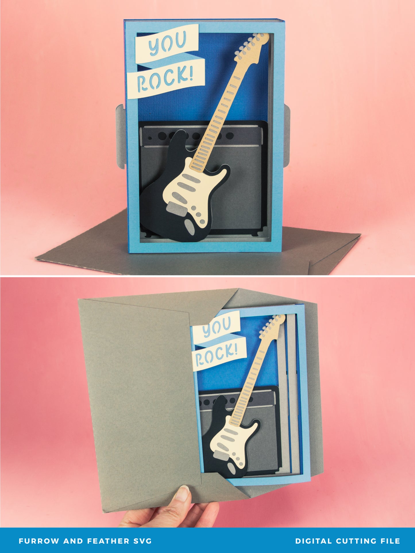You Rock! Guitar Card - 3D Musician Card SVG