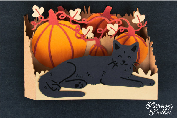 Halloween Black Cat with Pumpkins Card SVG