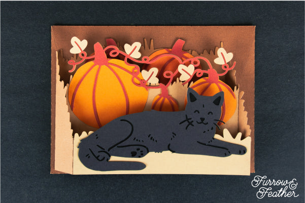 Halloween Black Cat with Pumpkins Card SVG
