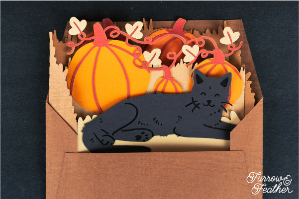 Halloween Black Cat with Pumpkins Card SVG