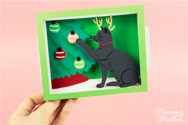 Christmas Cat with Tree Card SVG