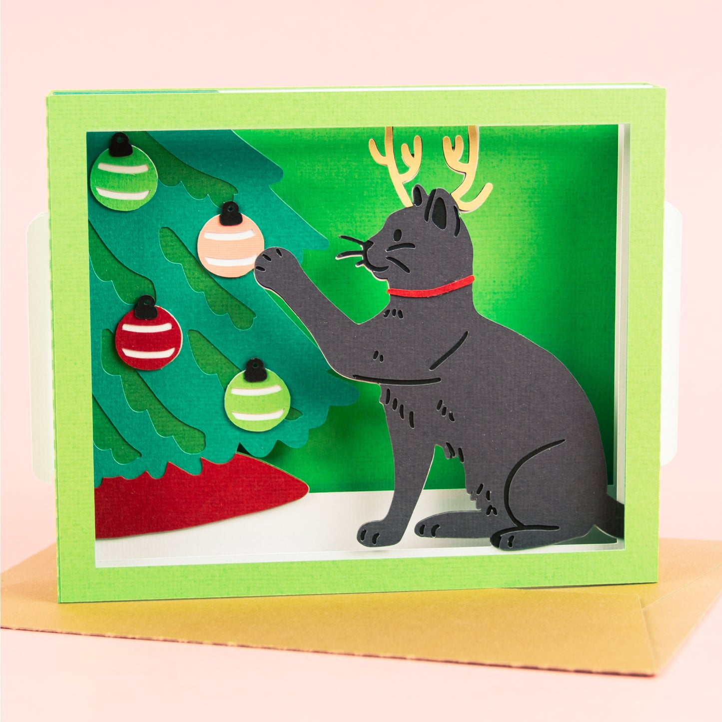 Christmas Cat with Tree Card SVG