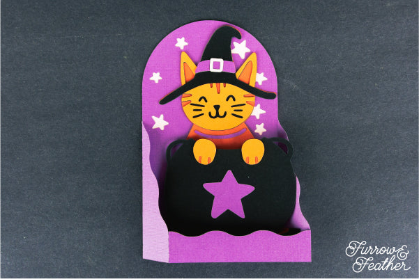 Halloween Kitty in Cauldron Card SVG