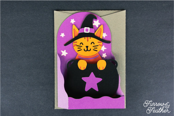 Halloween Kitty in Cauldron Card SVG