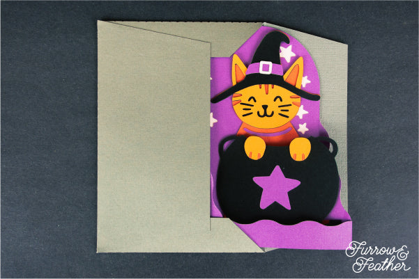 Halloween Kitty in Cauldron Card SVG