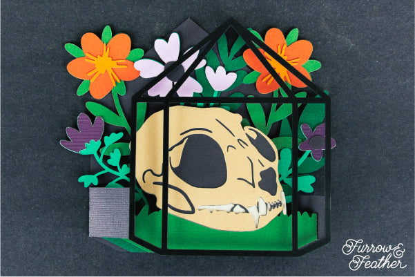 Halloween Cat Skull Terrarium Card SVG