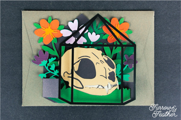 Halloween Cat Skull Terrarium Card SVG