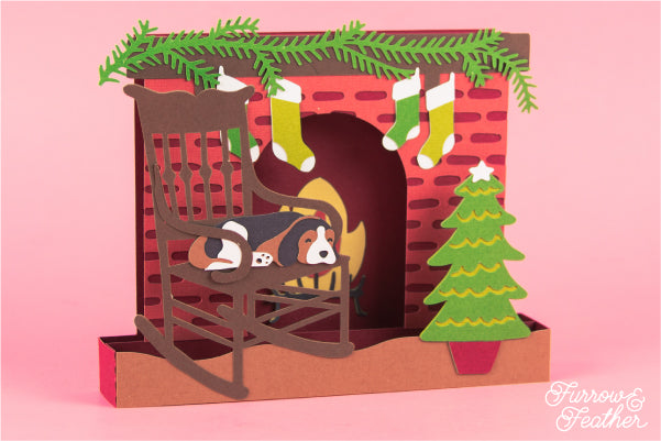 Christmas Fireplace Puppy Card SVG