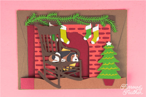 Christmas Fireplace Puppy Card SVG