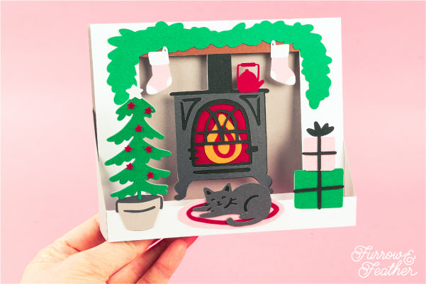 Christmas Wood Burning Stove Card SVG
