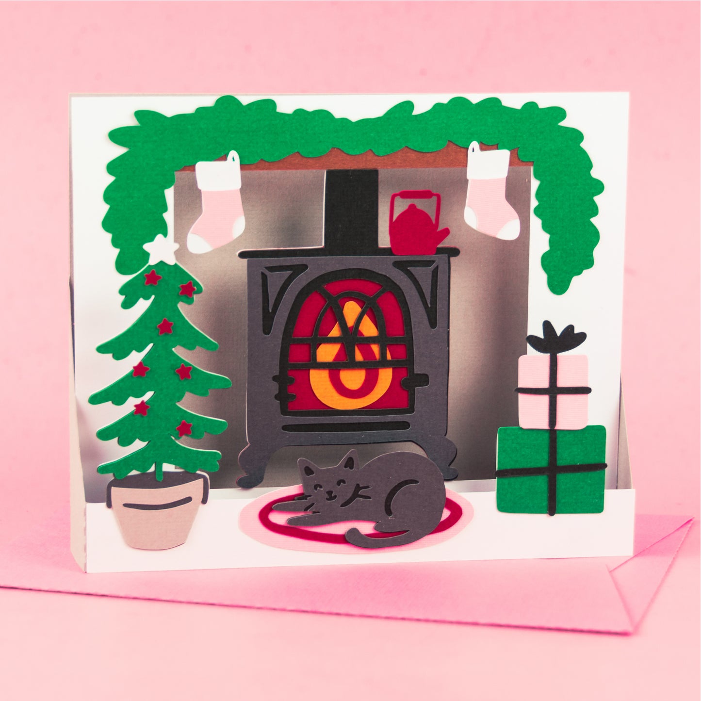 Christmas Wood Burning Stove Card SVG