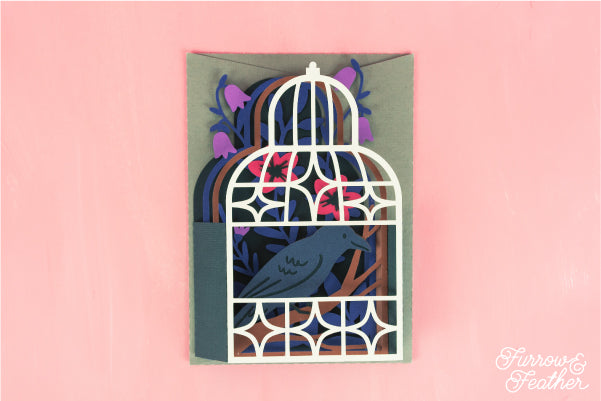 Halloween Crow in Gothic Cage Card SVG