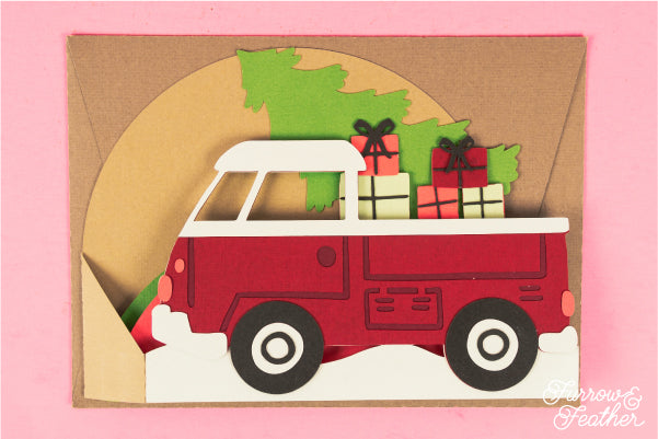 Cute Truck with Christmas Tree Card SVG