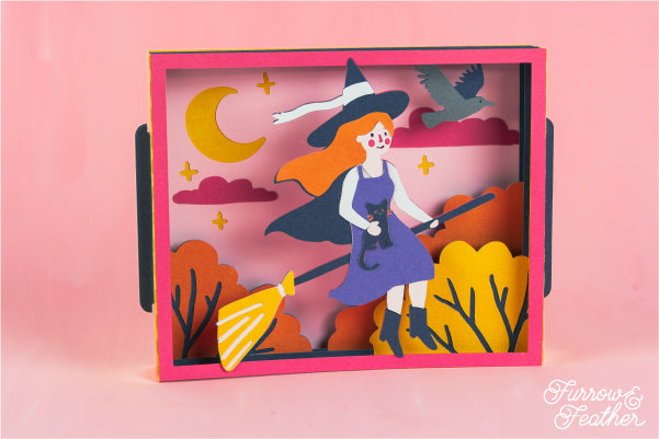 Halloween Flying Witch Card SVG