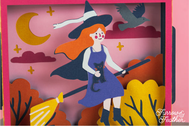 Halloween Flying Witch Card SVG