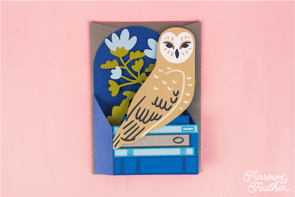 Owl on Books Card SVG