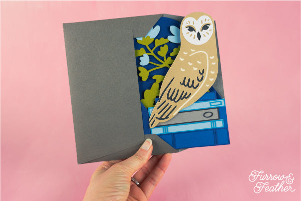 Owl on Books Card SVG